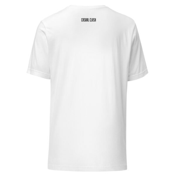 Order and Chaos lightweight T-shirt by Casual Clash in white featuring a small logo, back view